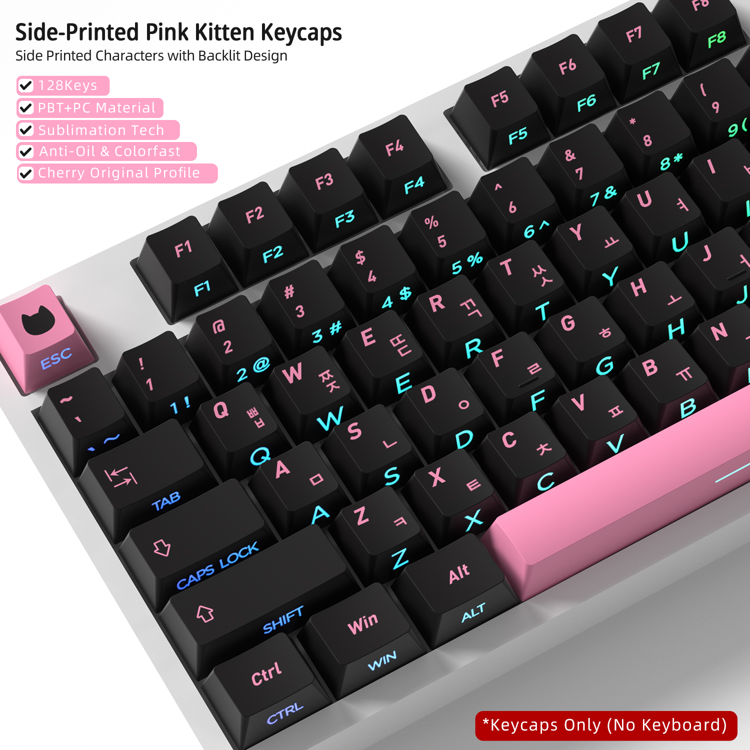 Black Pink Cat Korean Keycaps  - Gaming Keyboard Typewriter review and price