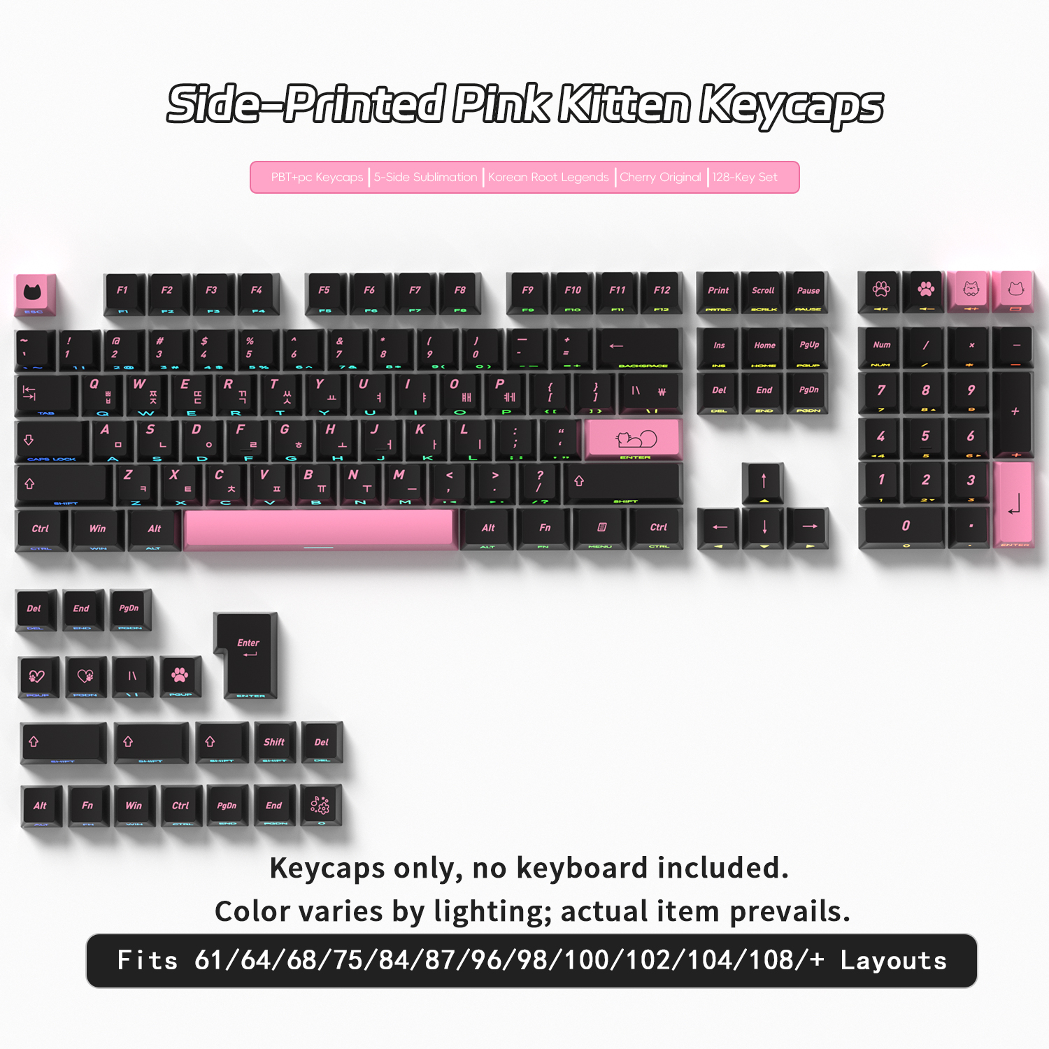 Black Pink Cat Korean Keycaps  - Gaming Keyboard Typewriter review and price