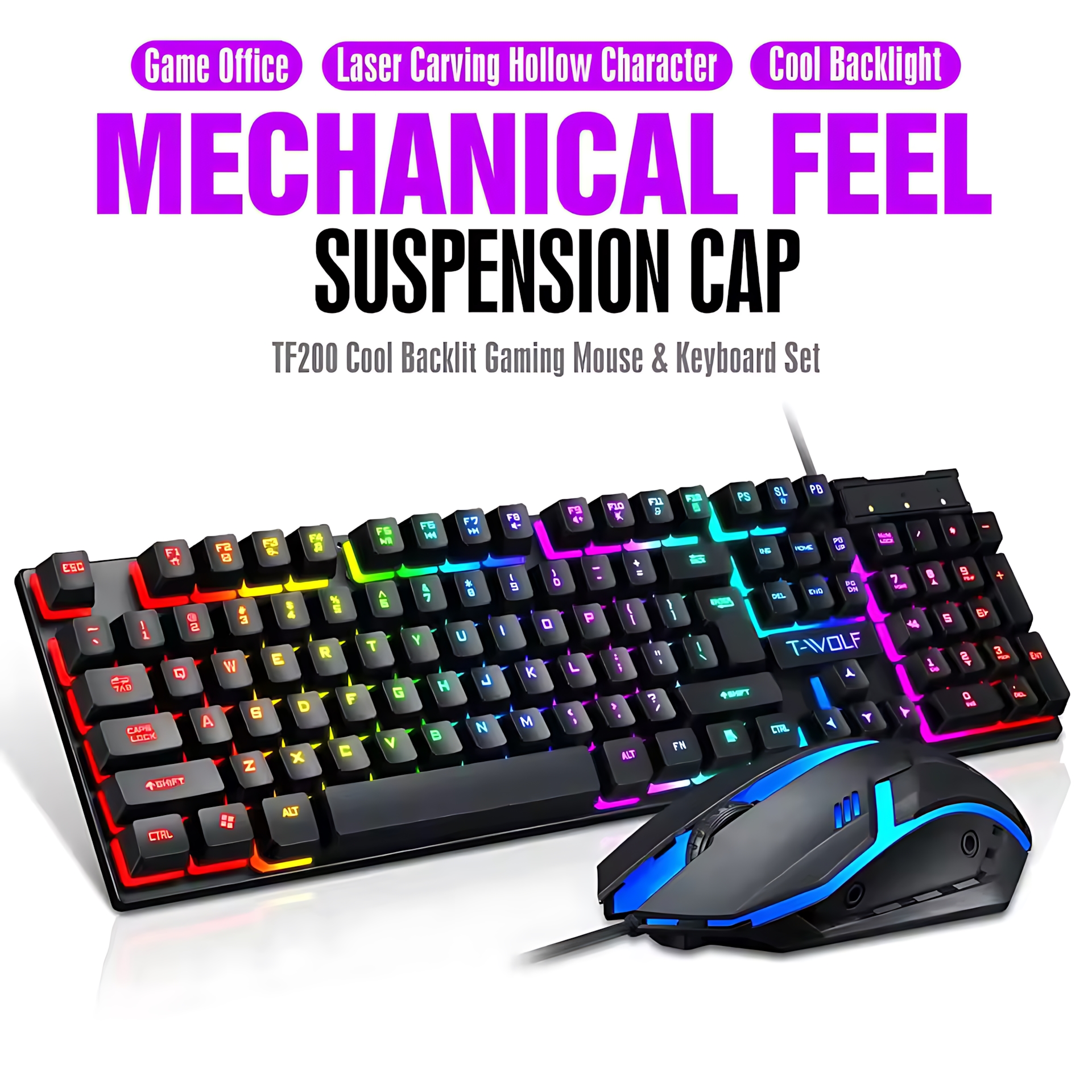Rainbow Backlit Wired Keyboard - Gaming Keyboard Bundle review and price