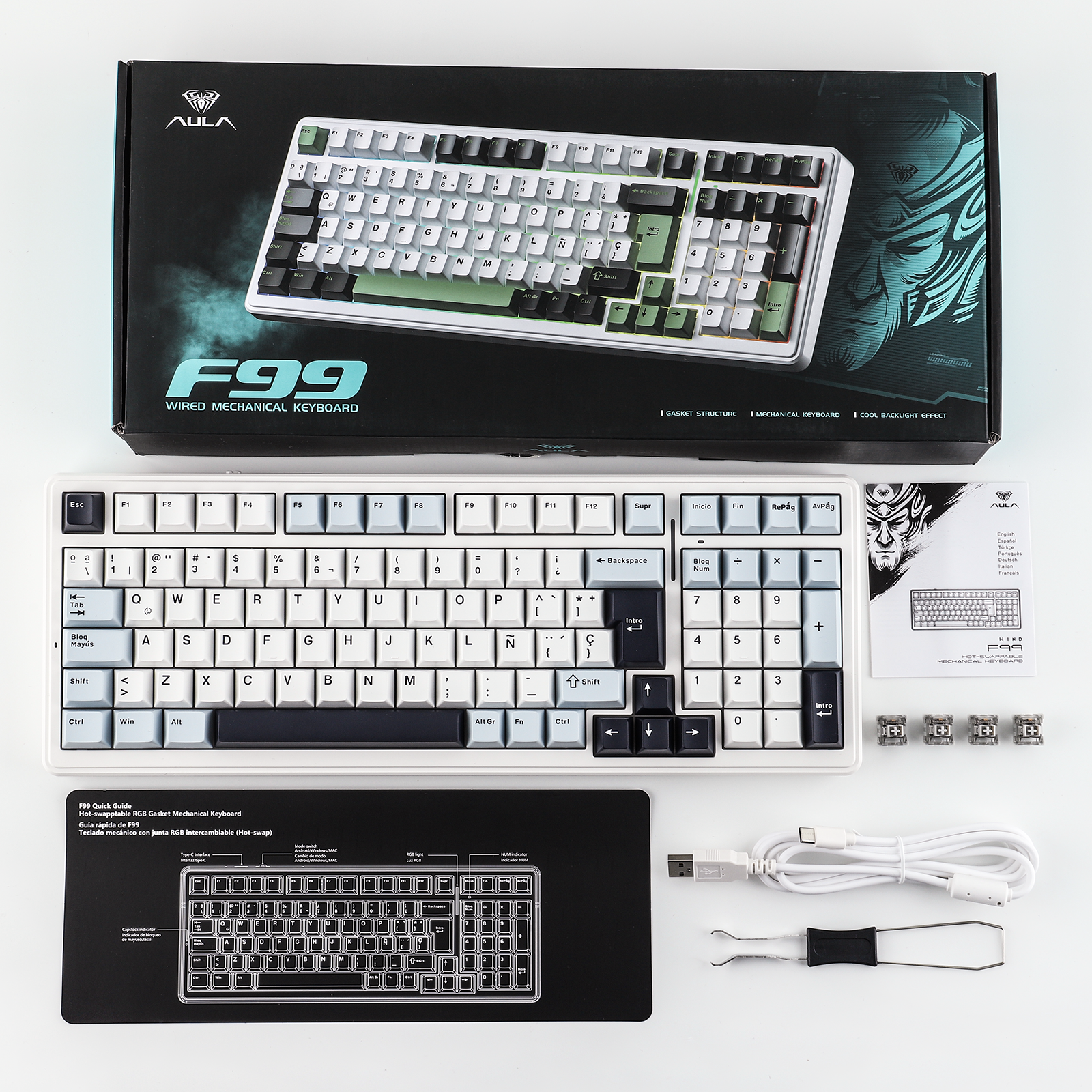 AULA F99 ISO-ES 96% QWERTY Lay - Gaming Keyboard Hot Swappable review and price