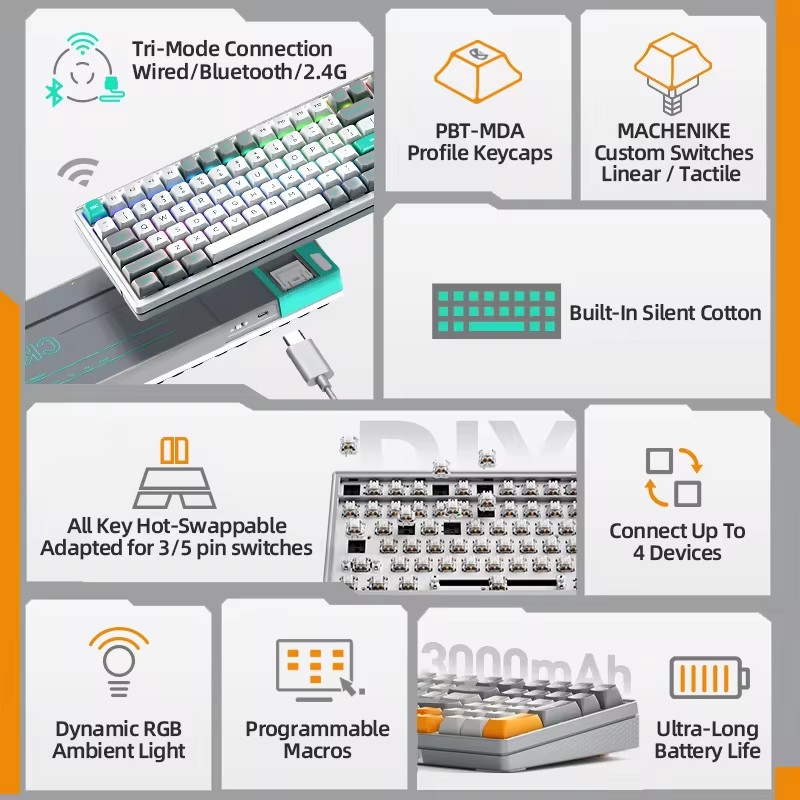 CK600 Tri-Mode Mechanical Keyb - Gaming Keyboard Hot Swappable review and price